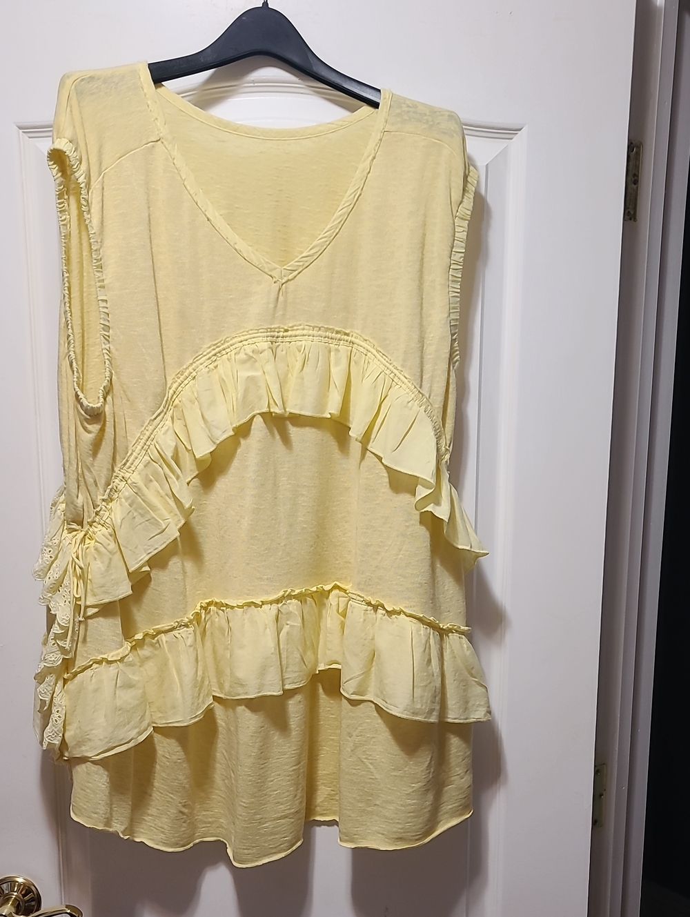 Free People Pale Yellow Ruffle V-Neck Tunic